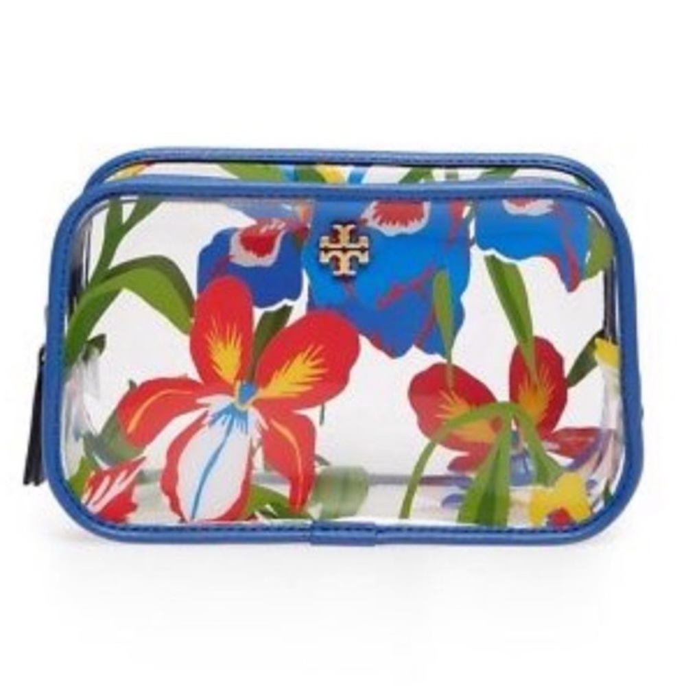 Tory Burch painted iris clear cosmetic case